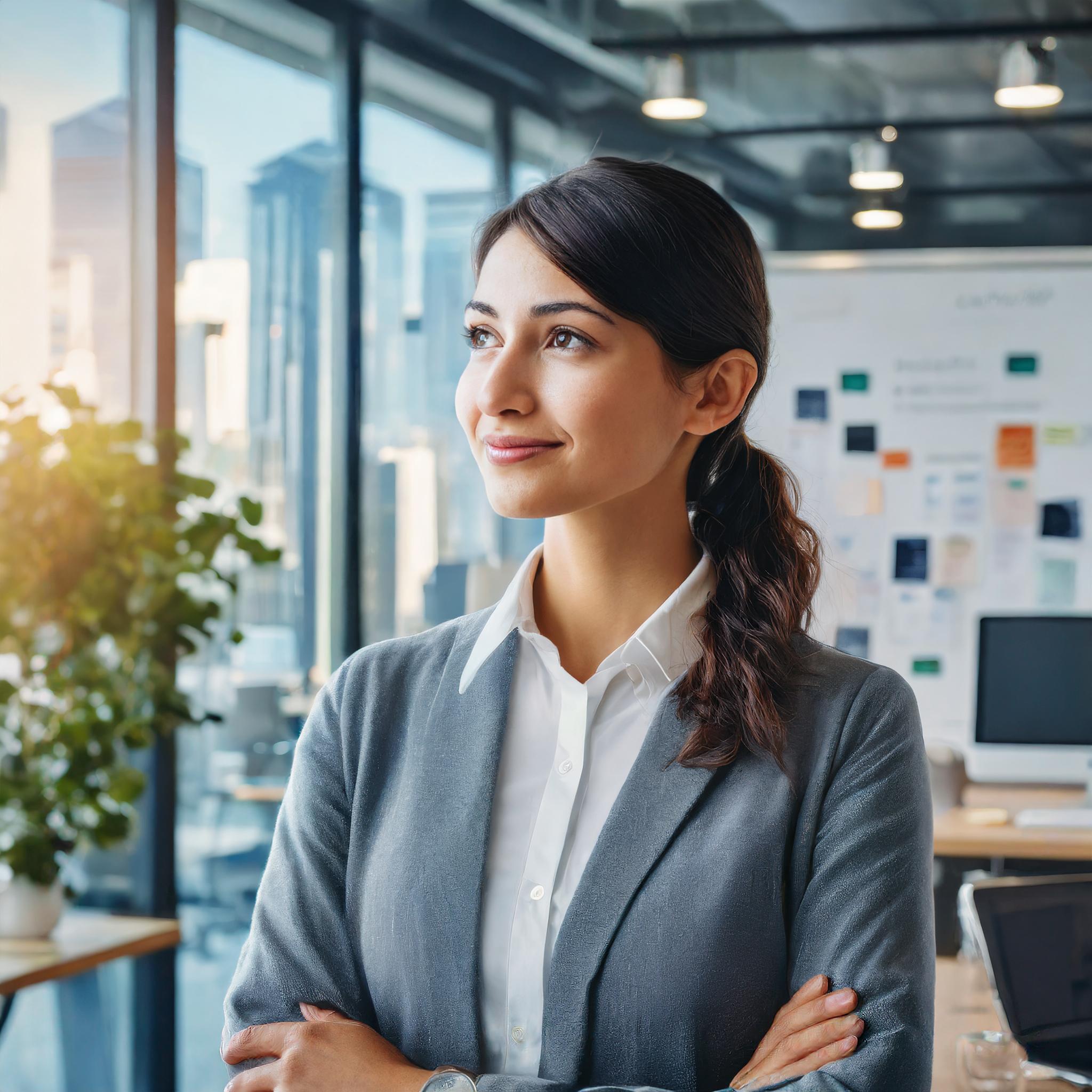 Firefly An image of a thoughtful leader standing confidently in a modern office space, with expressi (3)